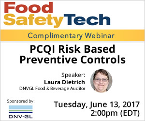 Complimentary Webinar - PCQI Risk Based Preventative Controls - June 13, 2017 - 2:00pm EDT - Sponsored by DNV-GL